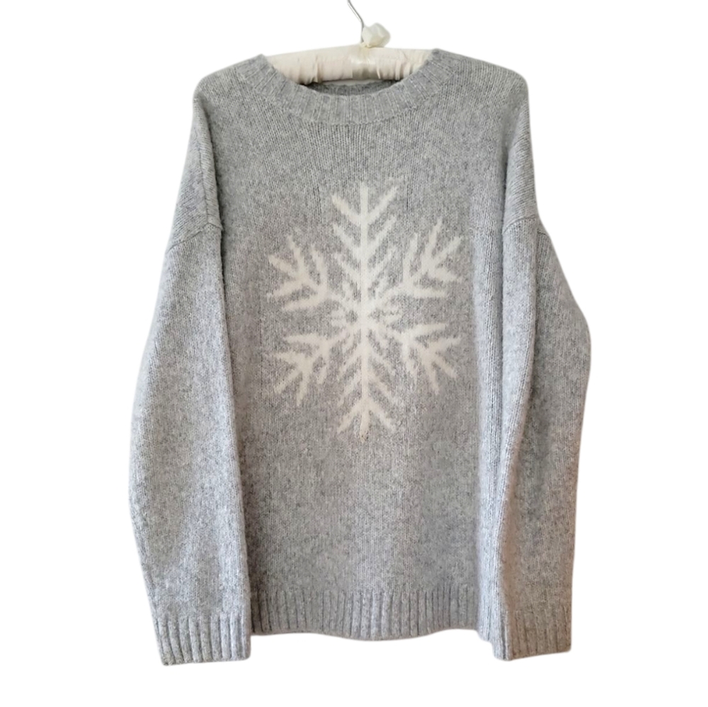 WindRiver | Gray Crew Neck Sweater with White Snowflake Design
